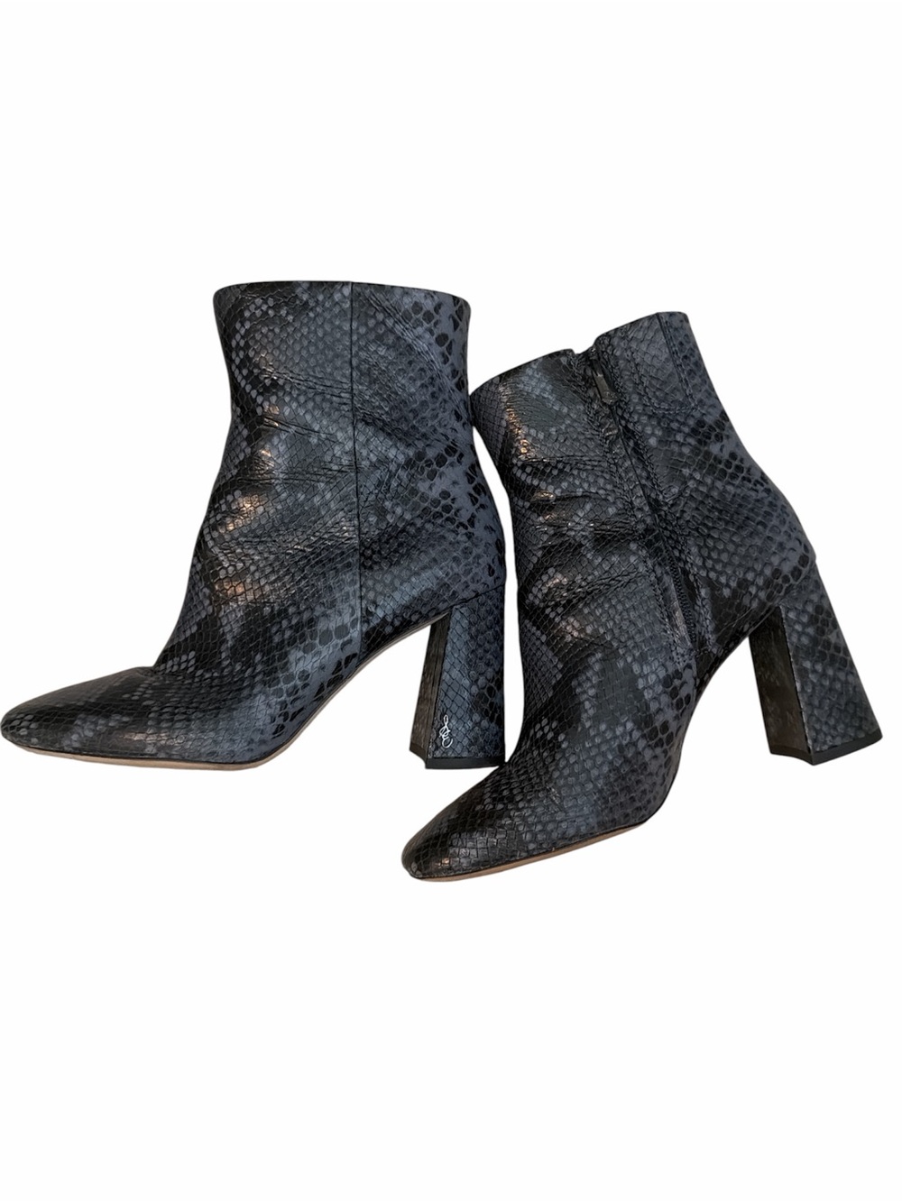 Sam Edelman Black Snake-Print Block Heel Ankle Boots